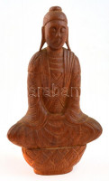 Ülő Buddha faragott keményfa szobor. 23 cm