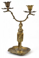 Kétágú egyiptomi stílusú gyertyatartó, réz, m: 25 cm