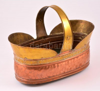Nagy kosár,  sárga és vörös réz, kalapált, m:32 cm, 21×41 cm