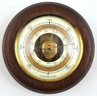 Régi barométer, német felirattal, dekoratív fa keretben, működik, d: 12 cm