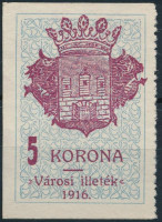 1916 Székesfehérvár városi illetékbélyeg 2 sz. három oldalon fogazatlan (15.000)