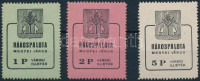 1945 Rákospalota városi illetékbélyeg 1P, 2P, 5P a VÁROS szó 'V' betűjének a bal szára felül rövidebb (18.600)