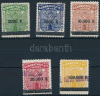 1924 Szombathely bizonyítvány kiállítási díj 17-21 sz. bélyegek (35.000)