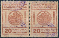 1922 Sümeg városi lakáshivatali bélyeg 20K pár (24.000)