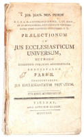 Josef Johann Nepomuk Pehem (1740-1799): Praelectionum in jus ecclesiasticum universum. methodo discentium utilitati adcommodata congestarum pars II. Viennae, 1791., Antonium Gassler, 781 p. Latin nyelven. Borító nélküli példány, levált