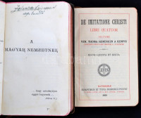 2 db vallási könyv: Kempis, Thomas a: De imitatione Christi libri quatuor. Regensburg, 1923, Friedrich Pustet. Vászonkötésben, jó állapotban.; Szentlélek hárfája. Prohászka-imakönyv. Bp., 1928, Szociális Missziótársulat. Kissé