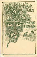 Ungarn's Raritäten / Magyar bélyeg ritkaságok. Hungaria bélyegkereskedés kiadása / Hungarian stamp rarities. Art Nouveau, floral s: Lehnert + '1930 A Filatéliai Kurír Propaganda Kiállítása Budapest' So. Stpl. (EK)