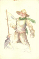 A cserkész vidám. Kiadja a Magyar Cserkészszövetség / Hungarian scout art postcard s: Márton L. (EK)