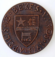 Csíkszentmihályi Róbert (1940-) 1973. 'Városunkért / Április 15 Békés Város' Br emlékérem tokban (78mm) T:2