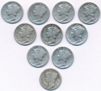 Amerikai Egyesült Államok 191(?)-1944. 1D Ag (10xklf) 'Mercury' T:2-,3 USA 191(?)-1944. Dime Ag (10xdiff) 'Mercury' C:VF,F