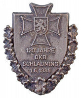 Csehszlovákia 1986. '120 Jahre ÓKB Schladming 1.6.1986' fém jelvény (35x45mm) T:2Czechoslovakia 1986. '120 Jahre ÓKB Schladming 1.6.1986' metal badge (35x45mm) C:XF