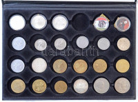 23db-os vegyes magyar és külföldi érme tétel 'Moments of Freedom' tálcán, Ausztria 1976. 100Sch Ag 'Innsbruck - XII. téli olimpia / Lesikló sánc'; Dél-Afrika 1966. 1R Ag 'Jan van Riebeeck'; Kanada 1965. 1$ Ag 'II. Erzsébet' T:1-,2