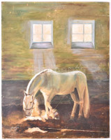 Demjén (?) 999 jelzéssel: A fehér paripa. Olaj, farost, sérült, 50×40 cm