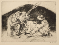 Aszódi Weil Erzsébet (1901 - 1976): Szegény ember vacsorája, rézkarc, szignált, próba, 23 x 31 cm