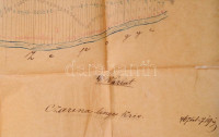 XIX. sz. Czarina Linge Kris, Faczisora erdélyi települések telkeinek kézzel rajzolt térképe pausz papíron, szakadással / Hand drawn map of Transylvanian village  90x50 cm