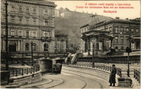 1908 Budapest I. A villamos vasút alagútja a Lánchídnál, villamos. Divald Károly műintézete 1668-1908.