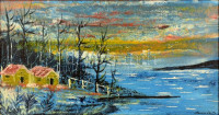 Bencze László jelzéssel: Vízpart. Olaj, karton. 34×62 cm