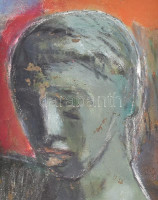 Bolgár József (1928-1986): Csendélet szoborral. Olaj, farost (utólagosan vágott?), jelzett, hátoldalán Artunion címkével, sérült (festék lepergéssel) 42×22 cm