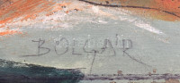 Bolgár József (1928-1986): Csendélet szoborral. Olaj, farost (utólagosan vágott?), jelzett, hátoldalán Artunion címkével, sérült (festék lepergéssel) 42×22 cm