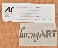 Bolgár József (1928-1986): Csendélet szoborral. Olaj, farost (utólagosan vágott?), jelzett, hátoldalán Artunion címkével, sérült (festék lepergéssel) 42×22 cm