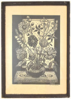 Bordás Ferenc (1911-1982): Virágok. Fametszet, papír, jelzett, üvegezett fa keretben, 47×33 cm
