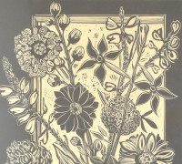 Bordás Ferenc (1911-1982): Virágok. Fametszet, papír, jelzett, üvegezett fa keretben, 47×33 cm