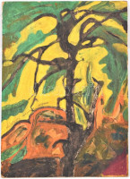 Brach (?) '90 jelzéssel: Csontváry magányos cédrusa. Olaj, farost, 55,5x39,5 cm