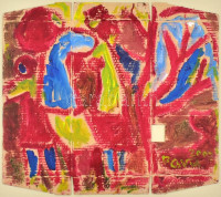Csepeli Németh Miklós (1934-2012): Szabadban. Olaj, karton, farostra kasírozva, jelzett, 48x54 cm