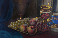 Czene Béla (1880 körül-1944 körül): Csendélet serleggel és gyümölcsökkel. Olaj. vászon, jelzett. 80x60 cm