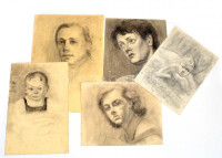 Nagy Barbara (1976-), 5 db mű: Arcképek. Szén, ceruza, papír, jelzett, 31,5x23,5 és 43x30,5 cm közötti méretekben