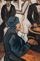Scheiber H jelzéssel: Gesztenyesütők. Vegyes technika, karton. Fa keretben. 32,5x25 cm