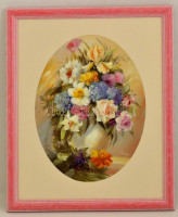 Olvashatatlan jelzéssel: Virágcsendélet. Olaj, karton.  Jelzett.  Jó keretben. 43x30 cm