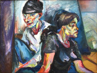 Jelzés nélkül: Kapcsolat. Olaj, karton. Fa keretben. 60x80 cm