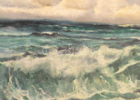Jelzés nélkül: Tengerparton. Olaj, farost. Fa keretben. 51x72 cm