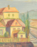 Jelzés nélkül, szentendrei iskola: Házak a dombon. Olaj, vászon, kartonra kasírozva. 34x47 cm