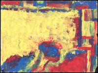 Jelzés nélkül: Sárga örvény. Olaj, papír, lap széle sérült. 40x29,5 cm