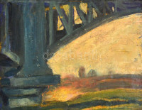 Jelzés nélkül, feltehetően a XX. sz. első felében működött festő munkája: Híd. Olaj, karton. Fa keretben. 29,5x38 cm