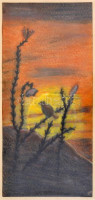 Jelzés nélkül: Madárka. Pasztell, papír, kissé sérült, üvegezett fa keretben, 30,5x14,5 cm