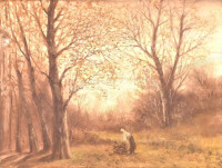 Jelzés nélkül: Rőzsehordó. Olaj, vászon. Kissé sérült fa keretben, 80x50 cm