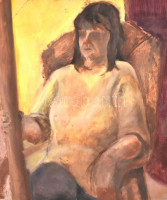 Jelzés nélkül: Fotelben pihenő. Olaj, farost, 59,5×50 cm