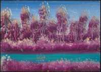 Jelzés nélkül: Őszi vízpart. Olaj, farost, 13x18 cm