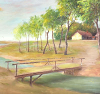 Jelzés nélkül: Távolban a tanya. Olaj, farost. 60x80 cm.