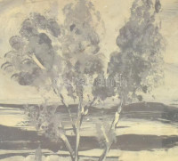 Jelzés nélkül: Táj. Olaj, fémlemez. Üvegezett, sérült fa keretben. 19,5x24 cm.