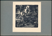 Jelzés nélkül: 2 db ex libris és kisgrafika, Biczó András könyve és Festő palettával. Klisényomat, papír,. 6x3,5 és 9x9 cm