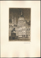 Vertel József (1922-1993): Parlament. Rézkarc, papír, jelzett. 12×8 cm
