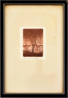 Olvashatatlan jelzéssel, 2 db vásroi látkép híddal. Rézkarc, papír, számozott. Üvegezett fa keretben. 5x4,5 és 6,5x4,5 cm