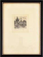 Olvashatatlan jelzéssel, 2 db vásroi látkép híddal. Rézkarc, papír, számozott. Üvegezett fa keretben. 5x4,5 és 6,5x4,5 cm