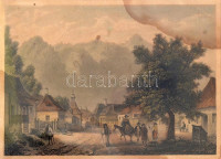 cca 1840 Ludwig Rohbock (1820-1883): Veszteglő a verestoronyi szorosban. Színezett acélmetszet beszakadással. Foltos. Üvegezett keretben. / Stained steel-engraving page with tear. In glazed frame. size: 17x11 cm