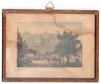 cca 1840 Ludwig Rohbock (1820-1883): Veszteglő a verestoronyi szorosban. Színezett acélmetszet beszakadással. Foltos. Üvegezett keretben. / Stained steel-engraving page with tear. In glazed frame. size: 17x11 cm