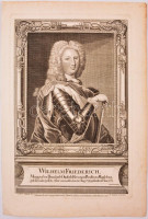 1738 Wilhelm Friedrich - Frigyes Vilmos (1685-1723) porosz herceg rézmetszetű portréja. / Copper plate engraving Drawing by Nunzer, Andreas, Engraving: Fillisch, Johann Christoph 23x36 cm
